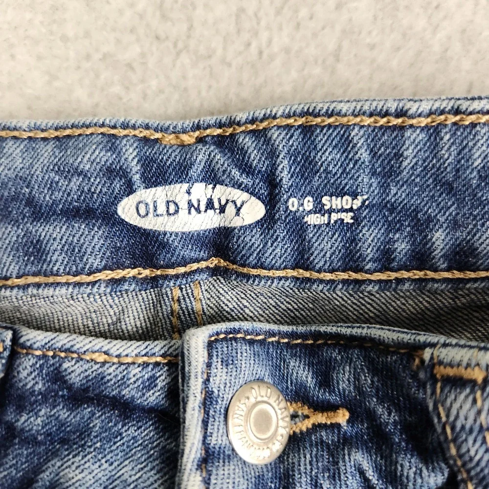 Old Navy Jean Shorts Womens 2 Blue Denim High Rise Stretch Medium Wash Cuffed‎
